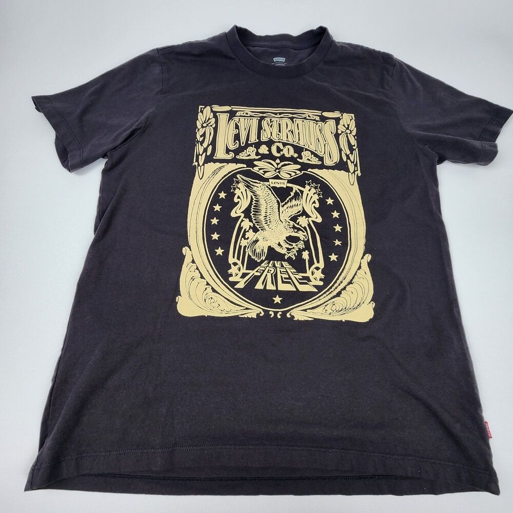 Levi's Standard Graphic T Shirt Men's M Charcoal Live Free Eagle Logo Cotton
